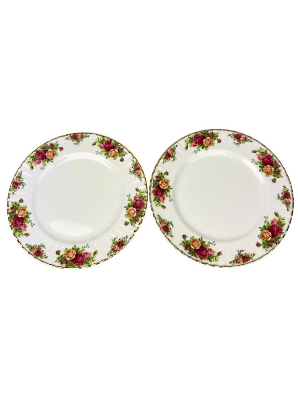 Royal Albert Old Country Roses Set (2) Dinner Plates 10.25" England VTG 60s Gold